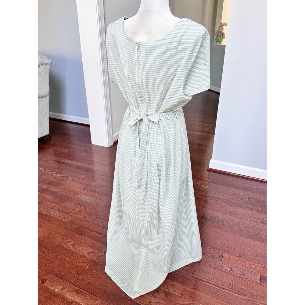 Erika Studio Sage Green Gingham Picnic‎ Embroidered Floral Tie Back Maxi Dress - Picture 4 of 12